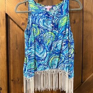 Lilly Pulitzer Blue and Green Swirl Tank with Fringe